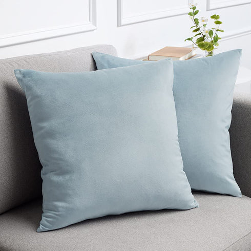 lalaLOOM Luxurious Silky Velvet Pillow Covers, Set of 2, Softest Decorative Throw Pillowcases, Hidden Zipper, Washable, Home D©cor Accent Cases for Living Room Couch, Sofa, Bedroom, 16x16, Light Blue