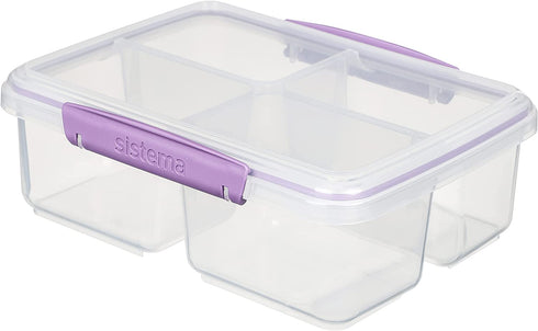 Sistema 1007708 To Go Quad Split Food Storage Container, Clear with Coloured Clips, 1.7 L