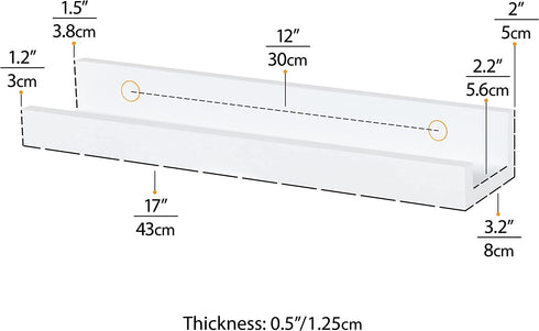 Wallniture Denver Floating Shelves for Wall, White Bookshelf for Kids' and Nursery Room Decor, 17 Inch Picture Ledge Shelf Set of 3