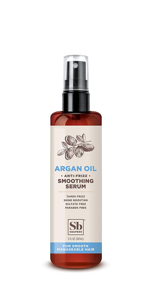 Soapbox Argan Oil Smoothing Serum, Anti-Frizz Serum For All Hair Types with Shea Butter & Vitamin E Repairs Damage & Controls Flyaways - Vegan, Cruelty and Gluten Free Smoothing Serum (5 Fl oz)