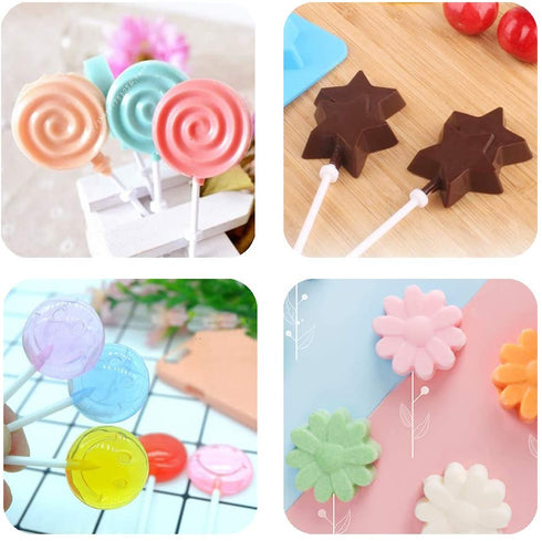 BAKER DEPOT Silicone chocolate Lollipop Mold with 6 Holes, Double Heart, Star, Small Flower, Smile Face, Round, Etc, Design, Set of 5