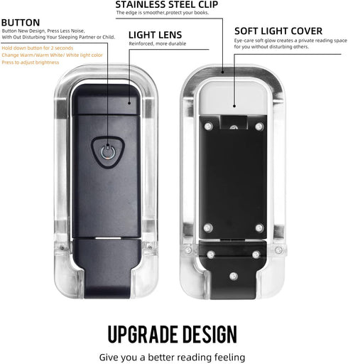 EGWASER Book reading light, Portable USB Rechargeable LED Clip on Book Lights for Reading in Bed, 3 Brightness Adjustable Dimmable Bookmark Light for Eye-Protection, Reading Lamp for Bookworms (Black)