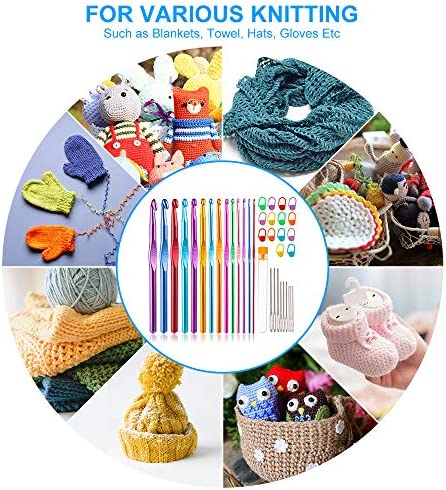 Vodiye 37 PCS Crochet Hooks Set, High Quality Coloured Aluminum Ergonomic Handle Crochet, Hook Needles for Arthritic Hands, with Stitch Markers and Large-Eye Blunt Needles