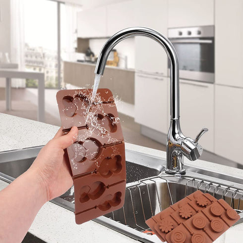 BAKER DEPOT Silicone chocolate Lollipop Mold with 6 Holes, Double Heart, Star, Small Flower, Smile Face, Round, Etc, Design, Set of 5