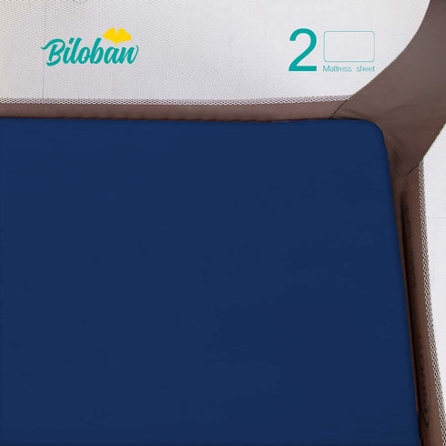 Waterproof Pack N Play Sheets Fitted, 2 Pack Portable Playard / Mini Crib Sheets, Ultra Soft Cotton Pack and Play Sheets, Navy Blue, Washable & Pre-Shrink