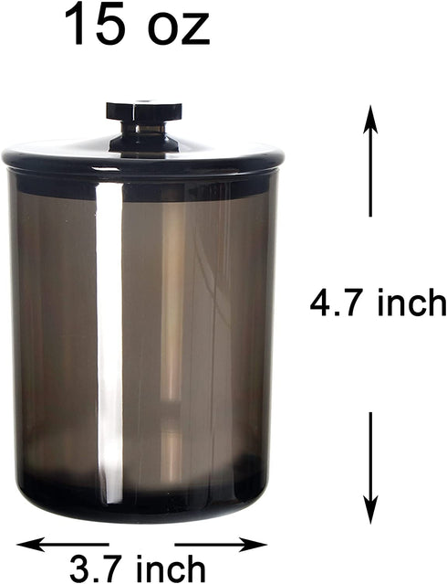 Youngever 2 Pack 15 Ounce Black Plastic Apothecary Jars, Qtip Holder, Cotton Swab Holder, Bathroom Vanity Organizer for Cotton Balls, Cotton Pads, Qtips