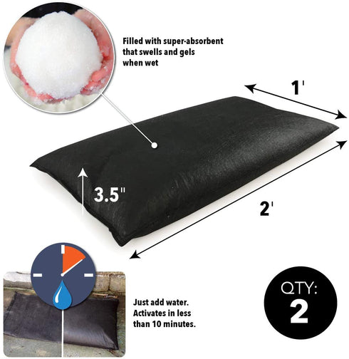 Quick Dam QD1224-2 Water Activated Flood Bags (2 Pack), Black, 2 Count