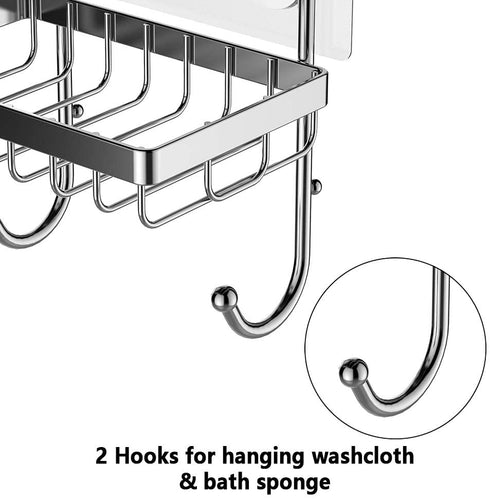 ODesign Soap Dish Sponge Holder with Hook for Bathroom Shower Kitchen Wall Mounted Rustproof Stainless Steel - Adhesive No Drilling