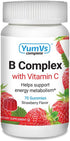 B-Complex with Vitamin C Gummies by YumVs | Daily Dietary Supplement for Adults and Kids | B6, B12, Vitamin C, Folic Acid, Niacin, and Biotin | Natural Strawberry Flavor Chewables, 70-Count | Kosher