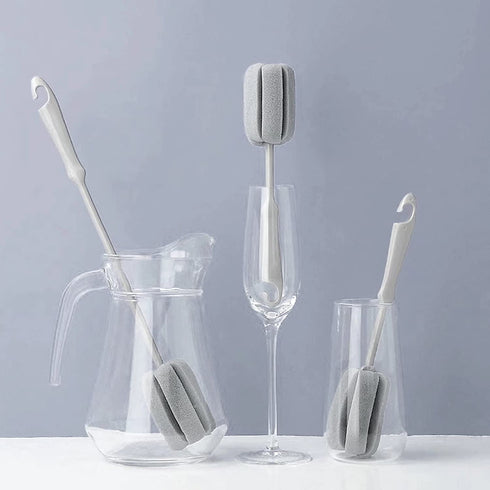 4 Pack Soft Sponge Bottle Cleaner Brush, Grey Plastic Handle Wine Glass Cup Brush Scrubber, Washing Brush Vase Bottle Pot Cleaning Brush with Traceless Hook, Long and Small Size 10€? 15€?