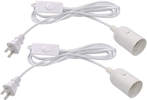 Plug in Hanging Light Kit, Retro Hanging Lights with Plug in Cord, E26 E27 Industrial Pendant Light Fixture, 9.8 FT Cord with On/Off Switch Hanging Lamp for Living Room Bedroom 2 Pack (White)