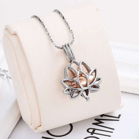 Imrsanl Cremation Jewelry for Ashes - Lotus Flower Ashes Pendant Necklace with Mini Keepsake Urn Memorial Ash Jewelry