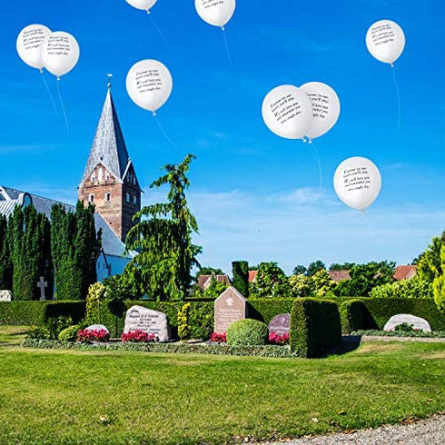 Gejoy 50 Pieces Memorial Balloons Remembrance Balloons White Funeral Balloons and 3 Pieces Balloon Ribbon for Balloon Release, Funeral Decoration