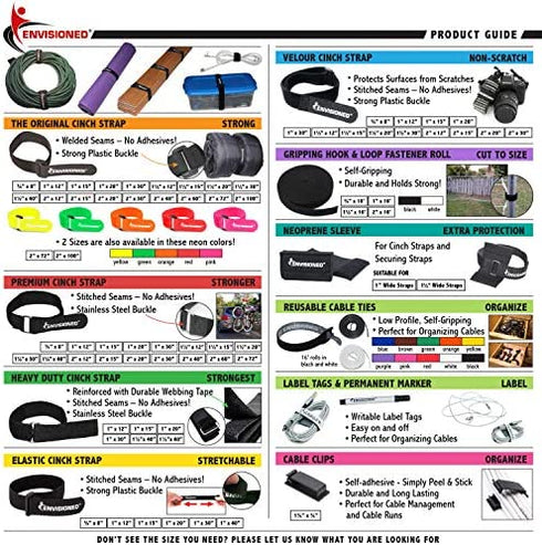 Reusable Cinch Straps 2" x 60" - 6 Pack, Multipurpose Strong Gripping, Quality Hook and Loop Securing Straps (Black)