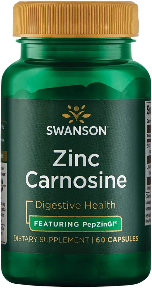 Swanson Zinc Carnosine (PepZin GI) - Natural Supplement Promoting Gastric Health & Digestive Support - Supports Microbial Balance in The Stomach - (60 Capsules)