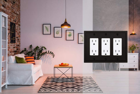 Modern Edge Decorative Wall Plate Switch Plate Outlet Cover, Durable Solid Zinc Alloy (Triple Decorator, Matte Black)