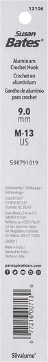 Susan Bates 5-1/2-Inch Silvalume Aluminum Crochet Hook, 9mm, Blue