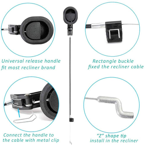 ttmagic Plastic Sofa Chair Recliner Release Pull Handle Replacement Parts with Cable, Fits Ashley and Most Recliner Sofa Brand, Exposed Cable Length 4.9", Total Length is 31"