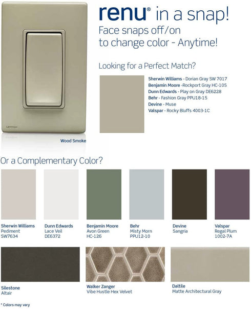 Leviton REWP3-WS Renu Three-Gang Screwless Snap-On Wallplate, Wood Smoke