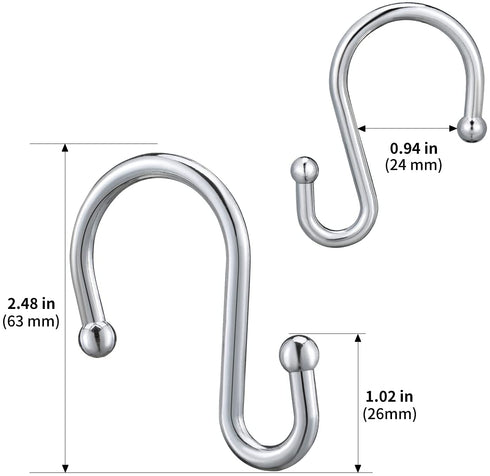 Silver Shower Curtain Hooks,Rust Proof Shower Curtain Rings for Bathroom,Set of 12 CHICTIE Chrome S Shaped Decorative Shower Curtain Hooks Hangers for Bathroom Curtains,Clothing, Towels, etc