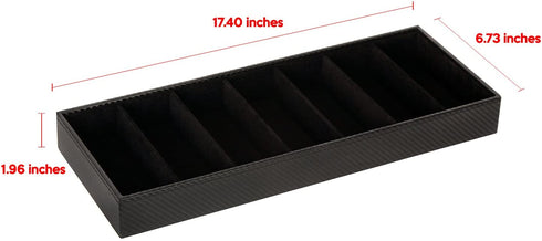 JackCubeDesign 7 Compartments Sunglasses Organizer, Leather Eyelgass Storage Tray Box for Table Desk Drawer (Carbon Design Black, 17.4 x 6.7 x 1.97) - MK378A