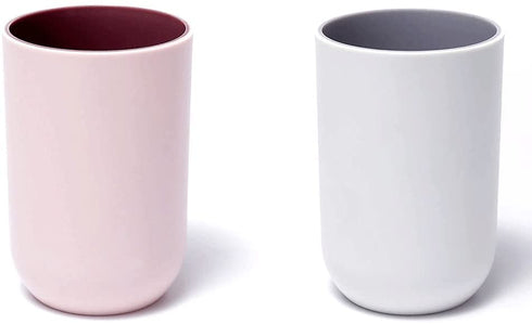RabyLeo Cup 10.5oz, Unbreakable Reusable Drinking Cups Set of 2 Colors, Plastic Toothbrush Cup Tumbler 300ml, Dishwasher Safe (Light pink & Light gray)