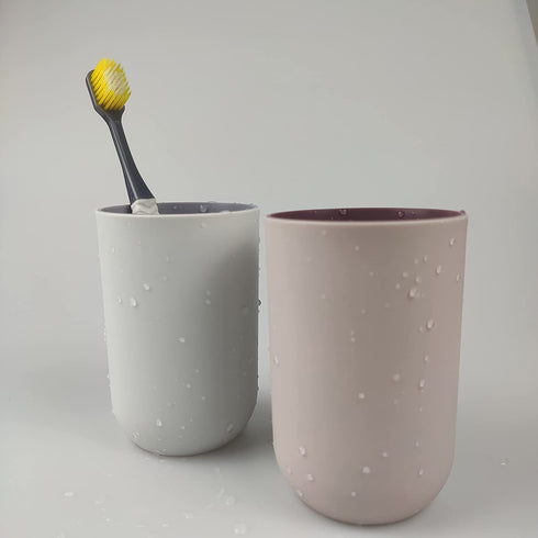 RabyLeo Cup 10.5oz, Unbreakable Reusable Drinking Cups Set of 2 Colors, Plastic Toothbrush Cup Tumbler 300ml, Dishwasher Safe (Light pink & Light gray)