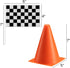 Traffic Cones and Racing Checkered Flags - (24 Pcs) 12 - Black and White Flags on Sticks and 12 7-Inch Mini Orange Sports Safety Cones for Kids - Race Car Theme Birthday Party Supplies