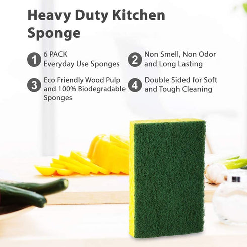 SCRUBIT Heavy Duty Scrub Sponges - Dishwashing Sponge Along with A Thought Scouring Pad -Ideal for Cleaning Kitchen ,Dishes, Bathroom- Yellow- 24 Dish sponges