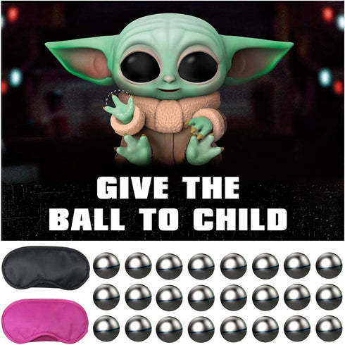 Baby Yoda Galaxy Wars Party Supplies,Pin The Balls on The Baby,Give The Balls to Child ,Outer Space Party Games,Large Poster with 24PCS Balls Stickers for Kid's Party Game