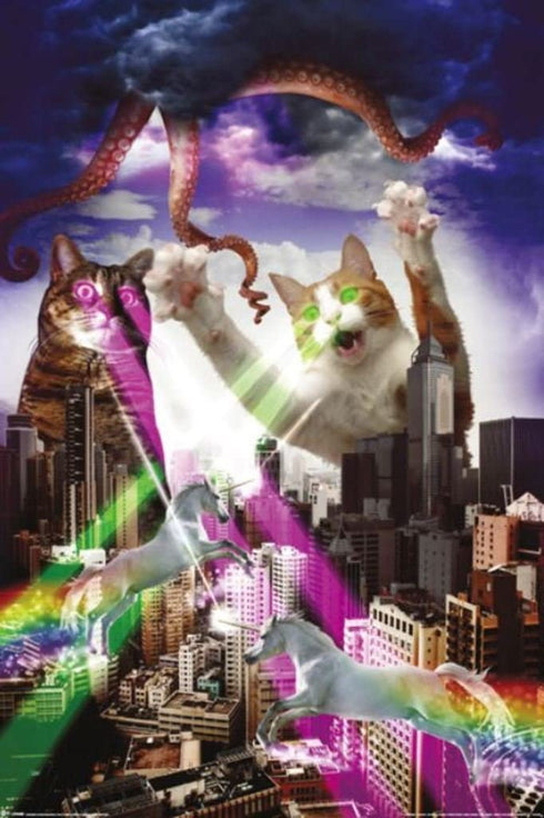 Pyramid America Apocalypse Meow Laser Cats Funny Cool Wall Decor Art Print Poster 24x36