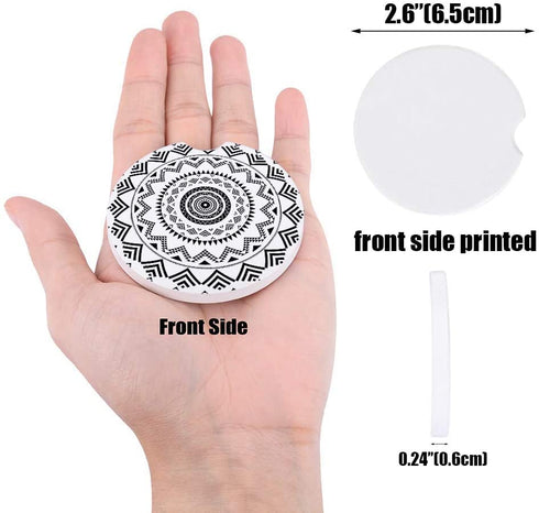 Small Car Coasters for Cup Holders 2.65" Absorbent 2 Pack Car Coaster Ceramic Stone for Drinks Mandala Ethnic Boho Car Accessories Absorb Water Drops