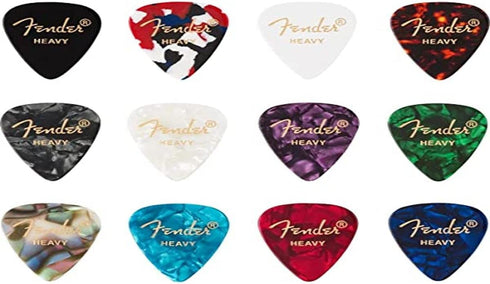 Fender Classic Celluloid Guitar Picks 351 Shape, Color Medley, Heavy, 12-Pack