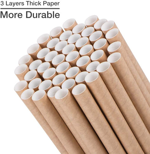 Webake Smoothie Straws 0.4 Inch Wide Paper Straws, Bulk 100 Pack Brown Kraft Jumbo Drinking Straws, Great for Smoothies, Bubble Tea, Shake
