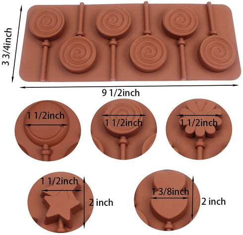 BAKER DEPOT Silicone chocolate Lollipop Mold with 6 Holes, Double Heart, Star, Small Flower, Smile Face, Round, Etc, Design, Set of 5