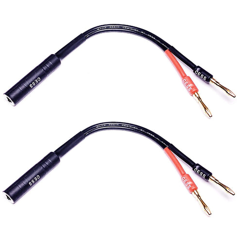 CESS-020 1/4 Inch TS to Dual Banana Plug Speaker Adaptor, 6 Inch - Mono 6.35mm Female Jack to Banana Cable - 2 Pack