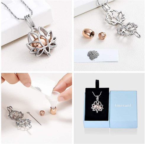 Imrsanl Cremation Jewelry for Ashes - Lotus Flower Ashes Pendant Necklace with Mini Keepsake Urn Memorial Ash Jewelry