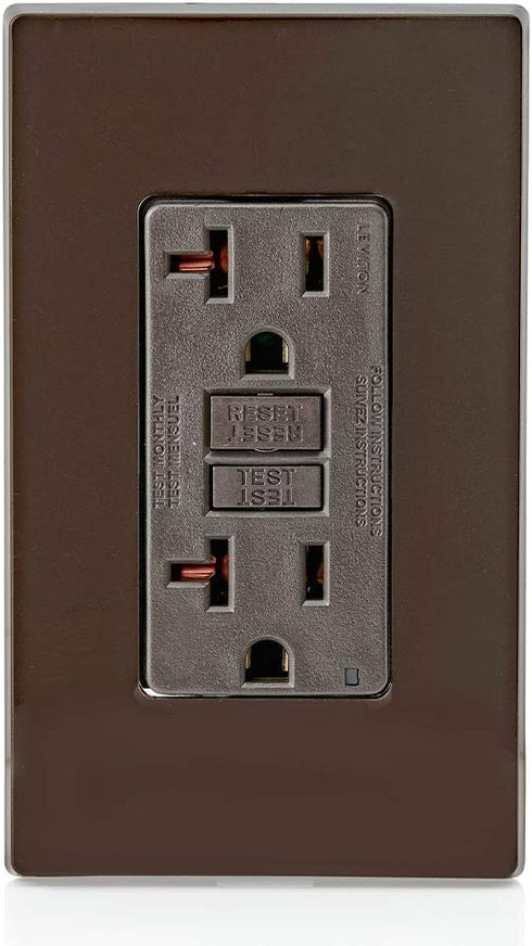 Leviton GFNT2 Self-Test SmartlockPro Slim GFCI Non-Tamper-Resistant Receptacle with LED Indicator, Wallplate Included, 20-Amp, Brown