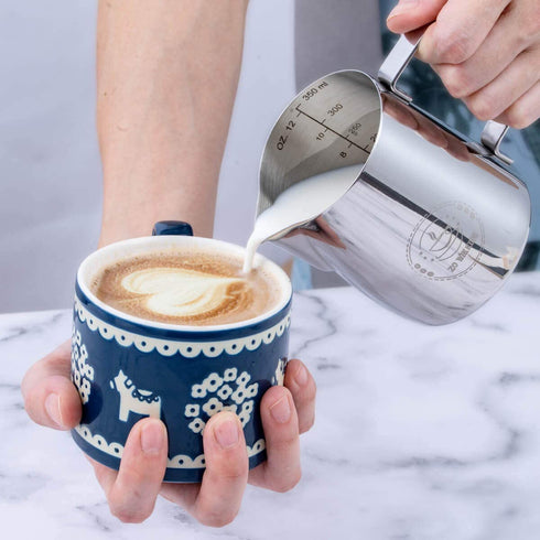 Milk Frothing Pitcher 12oz,Espresso Steaming Pitcher 12oz,Espresso Machine Accessories,Milk Frother cup 12oz,Milk Coffee Cappuccino Latte Art ,Stainless Steel Jug