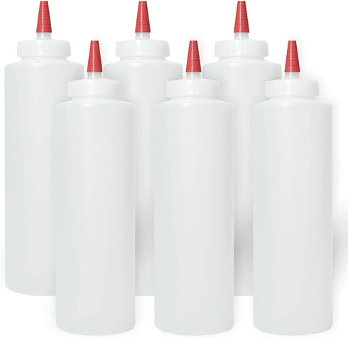 Pinnacle Mercantile Plastic Squeeze Condiment Bottles with Red Tip Cap 16-Ounce Set of 6 Wide Mouth