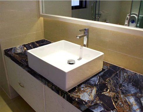 UPREDO Blue Stone Marble Paper Granite Effect Countertops Gloss Vinyl Film Self Adhesive 12inch by 79inch (Blue Stone)