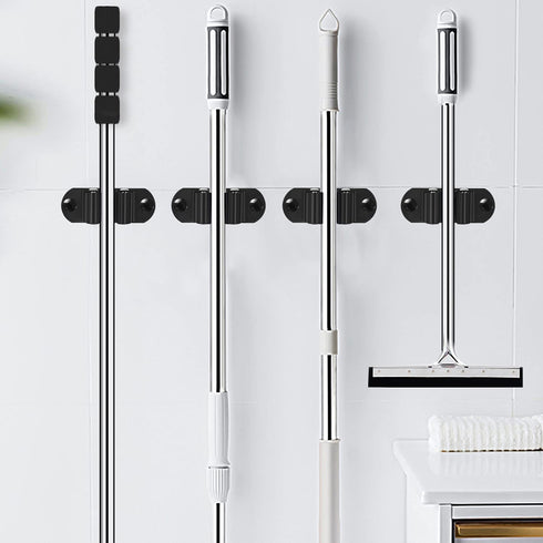 HYRIXDIRECT Mop and Broom Holder Wall Mount Heavy Duty Stainless Steel Wall Mounted Broom Organizer Laundry Room Home Garden Garage Storage and Organization Rack (Black)