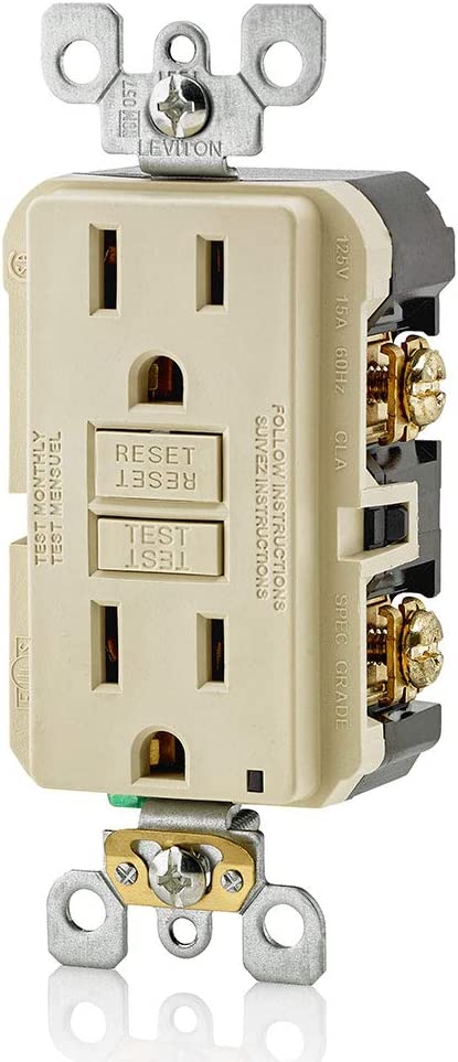 Leviton GFNT1-I Self-Test SmartlockPro Slim GFCI Non-Tamper-Resistant Receptacle with LED Indicator, Wallplate Included, 15-Amp, Ivory