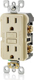 Leviton GFNT1-I Self-Test SmartlockPro Slim GFCI Non-Tamper-Resistant Receptacle with LED Indicator, Wallplate Included, 15-Amp, Ivory