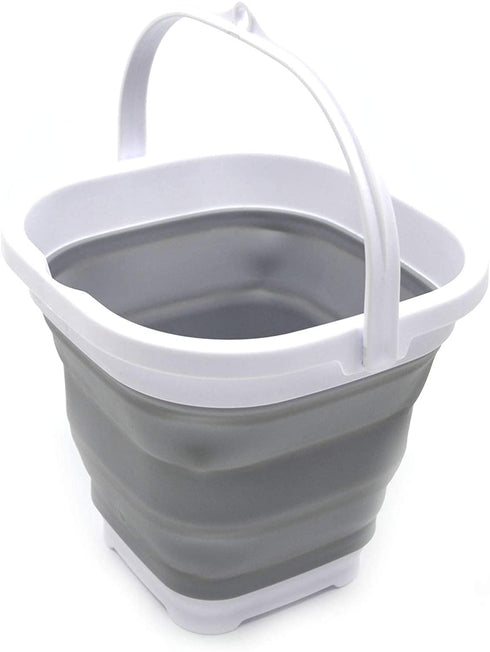 SAMMART 2.6L (0.68 Gallon) Super Mini Sqare Collapsible Plastic Bucket - Foldable Square Tub - Portable Fishing Water Pail - Space Saving Outdoor Waterpot (1, Grey)