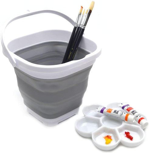 SAMMART 2.6L (0.68 Gallon) Super Mini Sqare Collapsible Plastic Bucket - Foldable Square Tub - Portable Fishing Water Pail - Space Saving Outdoor Waterpot (1, Grey)