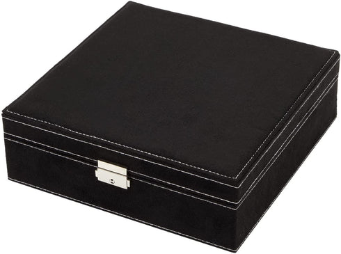 Two Layer Black Jewelry Box Organizer with Lock and Key, Display Case with Removable Tray (10.5 x 10.5 inch)