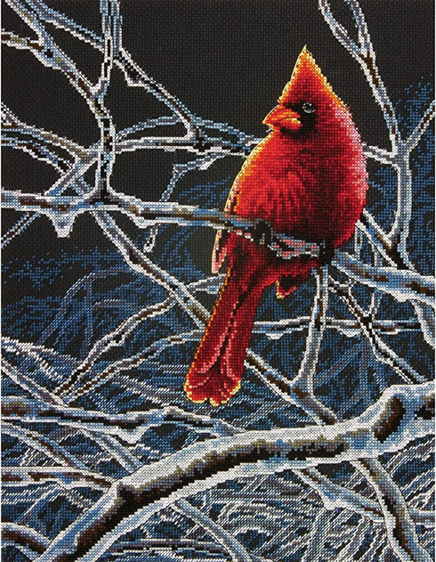 Dimensions Winter Cardinal Counted Cross Stitch Kit, 14 Count Black Aida, 11'' x 14''
