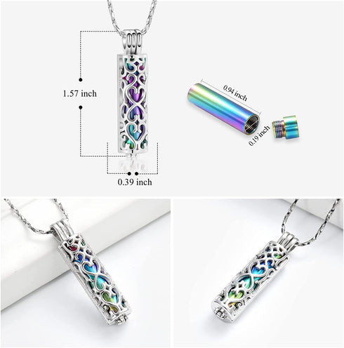 Imrsanl Cremation Urn Pendant Necklace with Hollow Cylinder Vial Keepsake Urn Cremation Jewelry Memorial Lockets for Ashes for Women Men