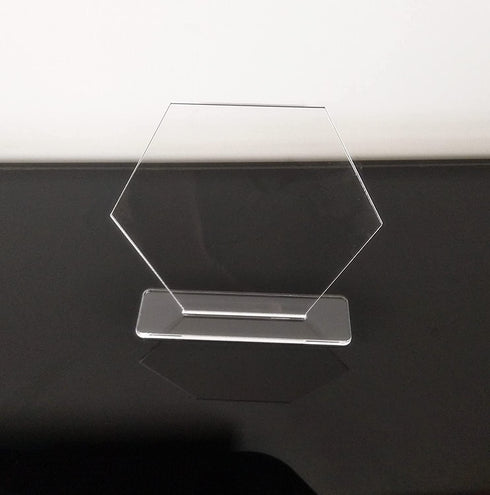 XIAOYUE 5 Sets Acrylic Blanks Hexagon with Stand,DIY Clear Wedding Signs,Personalized Hand Lettered Table Numbers (2.5'')
